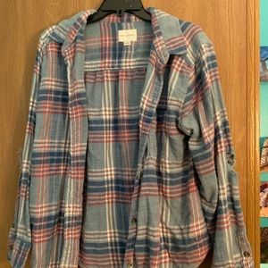 american eagle blue purple and white flannel size medium